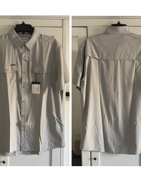 Poncho The Grey Fox Short Sleeve Shirt in Grey Men's Size Large Slim Fit